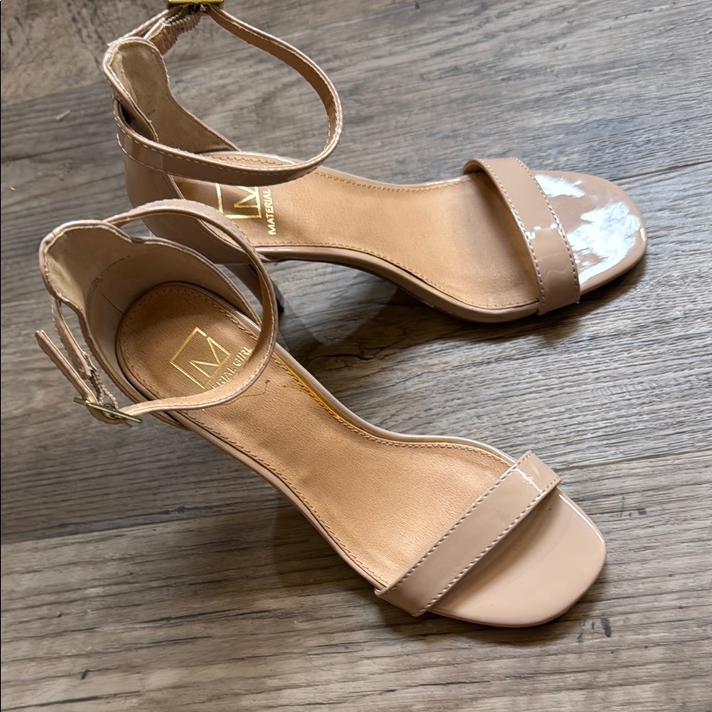 Material Girl Elegant Nude Ankle Strap Sandals Heels Sz 7M